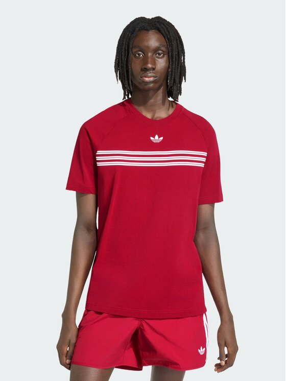 adidas adidas T-Shirt CHEST STRIPES Czerwony Regular Fit