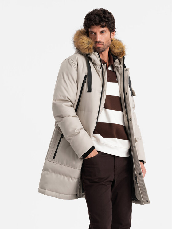 Ombre Ombre Parka OM-JALJ-0182 Beżowy Regular Fit