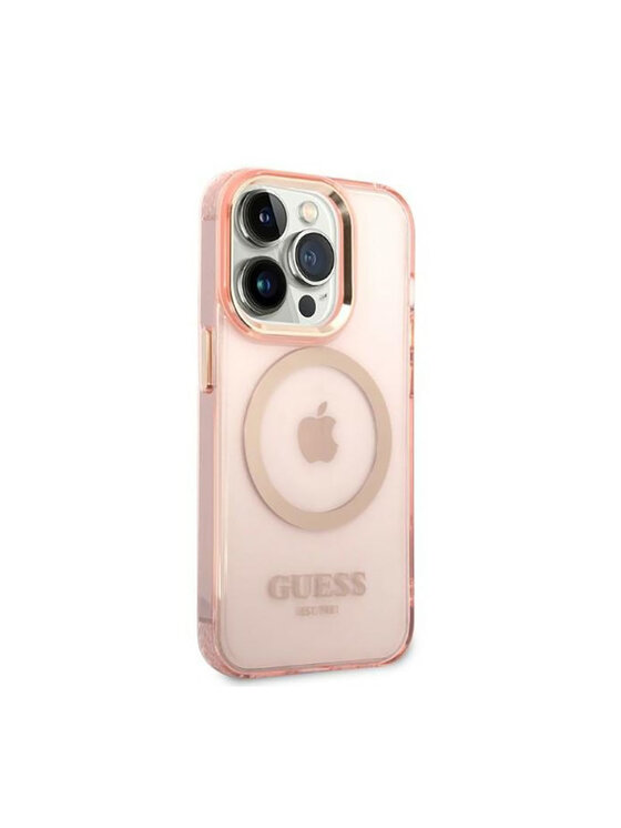 Guess Guess Etui na telefon Outline MagSafe Różowe złocenie