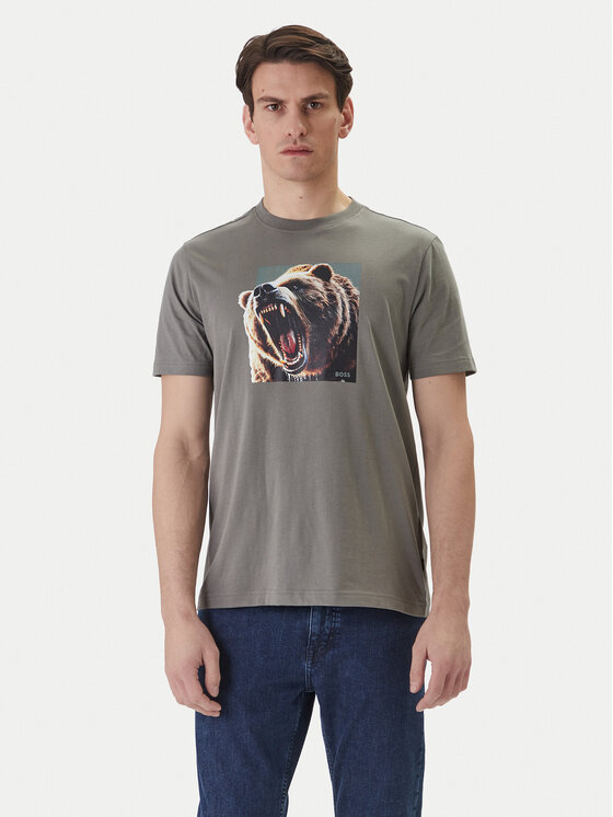 BOSS Tricou Dobermann 50558965 Gri Regular Fit