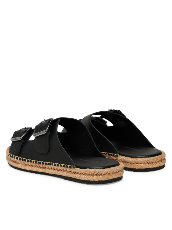 Tommy Hilfiger Tommy Hilfiger Espadryle Flex Jutte Hilfiger Lth Sandal FM0FM05646 Czarny