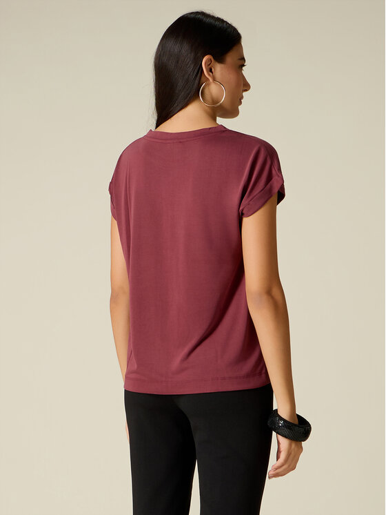 Oltre Oltre T-Shirt G305J104766N036 Bordowy Regular Fit