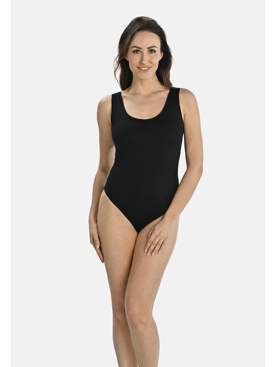 Teyli Teyli Body damskie na szerokich ramiączkach Esme Czarny Regular Fit