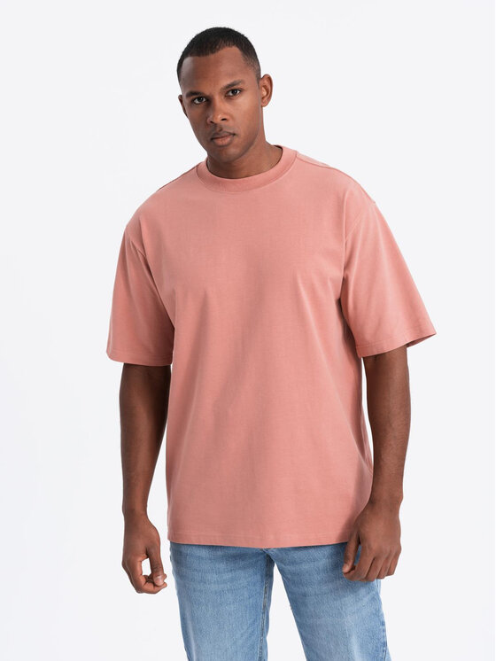Ombre Ombre T-Shirt OM-TSBC-0234 Różowy Loose Fit