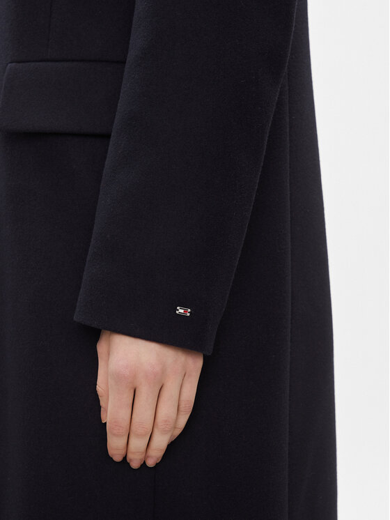 Tommy Hilfiger Tommy Hilfiger Gyapjú kabát Classic Light Wool Blend Coat WW0WW41662 Sötétkék Regular Fit