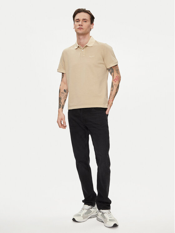 Pepe Jeans Pepe Jeans Тениска с яка и копчета New Oliver Gd PM542099 Бежов Regular Fit