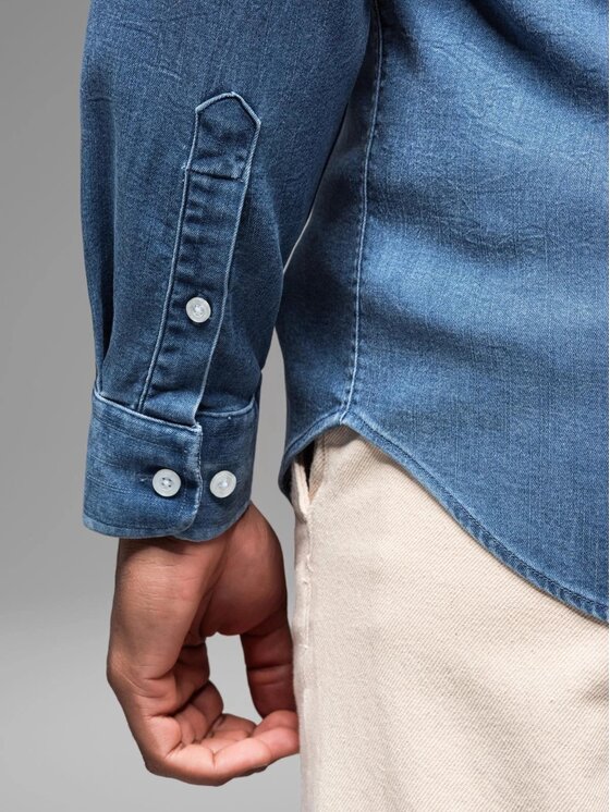 Ombre Ombre Koszula jeansowa OM-SHDS-0180 Niebieski Regular Fit