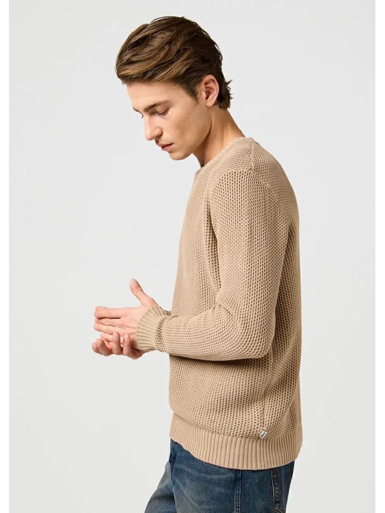 Wrangler Wrangler Sweter CREWNECK Beżowy Regular Fit