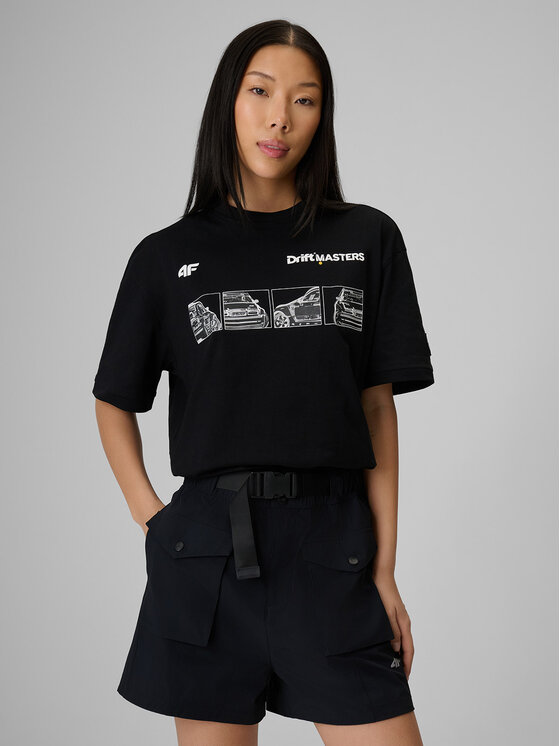 4F 4F T-Shirt MOTOSPORTS 2026 Czarny Loose Fit