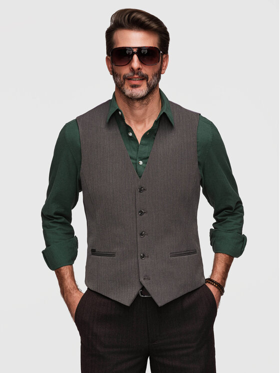 Ombre Ombre Kamizelka V65 Szary Slim Fit