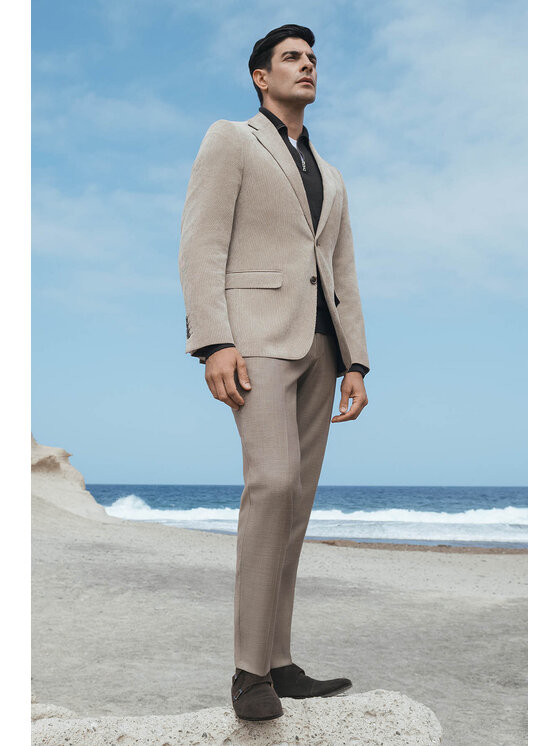 Lancerto Lancerto Marynarka Venzone MA131225000004 Beżowy Slim Fit