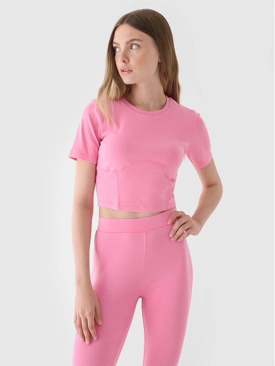 4F 4F Top 4FRAW24TTSHF2581-54S Różowy Slim Fit