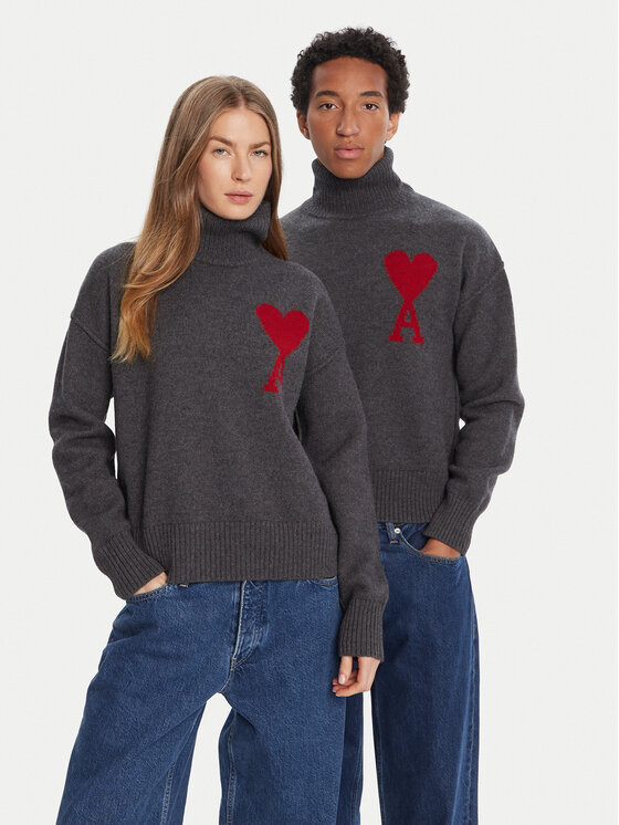 AMI PARIS Sweter BFUKS006.018 Szary Regular Fit