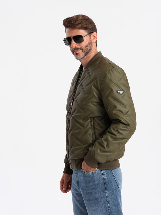 Ombre Ombre Kurtka bomber OM-JALP-0196 Zielony Regular Fit