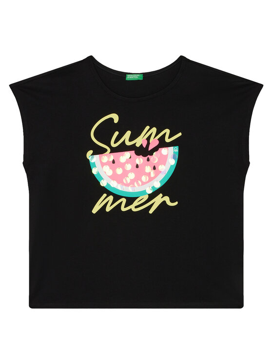 United Colors Of Benetton United Colors Of Benetton T-Shirt 3I1XC10P0 Černá Regular Fit