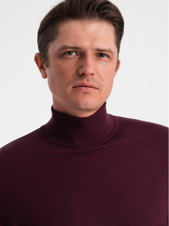 Ombre Ombre Sweter OM-SWTN-0101 Bordowy Regular Fit