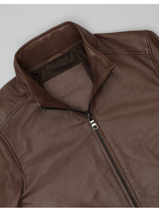 Borgio Borgio Kurtka skórzana asiago_br Brązowy Slim Fit