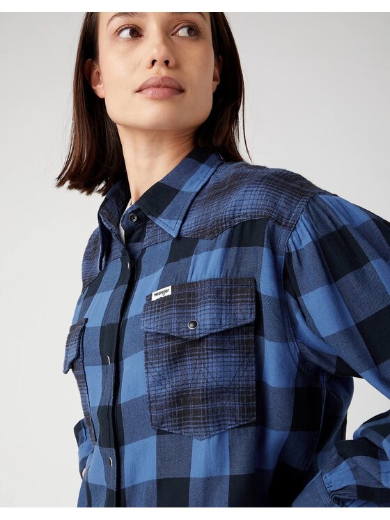 Wrangler Wrangler Koszula Baloon Sleeve Shirt Niebieski Basic Fit