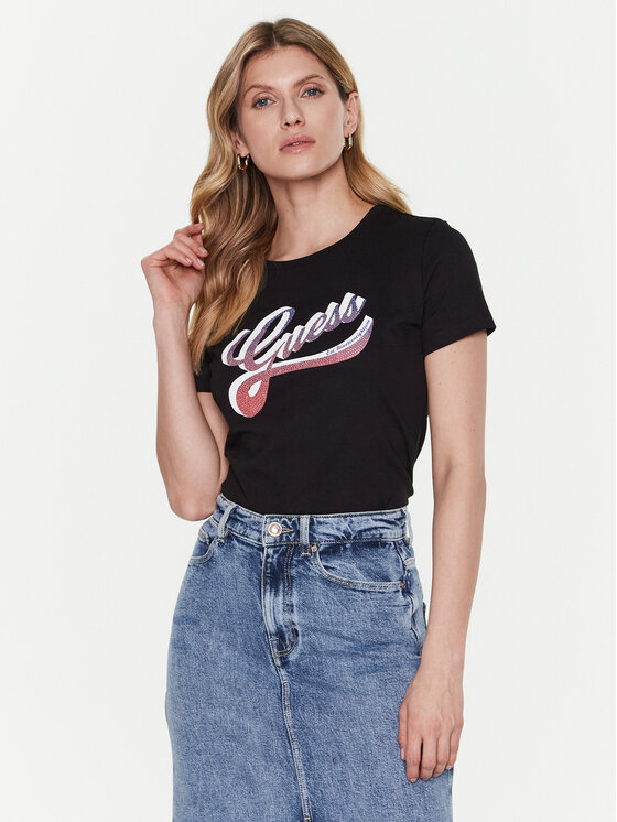Guess Tricou Shaded Logo W3GI34 I3Z14 Negru Regular Fit