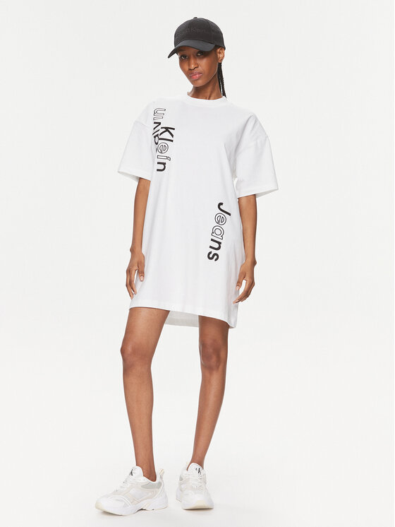Calvin Klein Jeans Calvin Klein Jeans Každodenní šaty J20J223042 Bílá Oversize