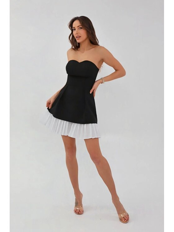Chiara Wear Chiara Wear Sukienka koktajlowa Sukienka mini z plisami EMILY Czarny Slim Fit