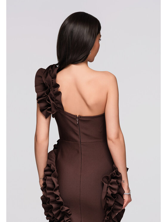 Ombre Ombre Sukienka wieczorowa LA-OM-DLR240 Brązowy Regular Fit