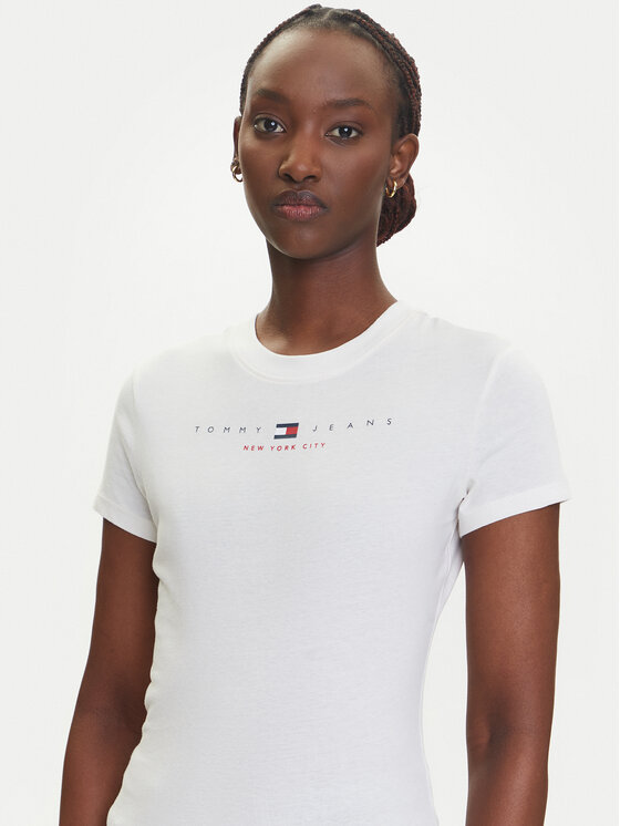Tommy Jeans Tommy Jeans Tričko Linear DW0DW21422 Écru Slim Fit