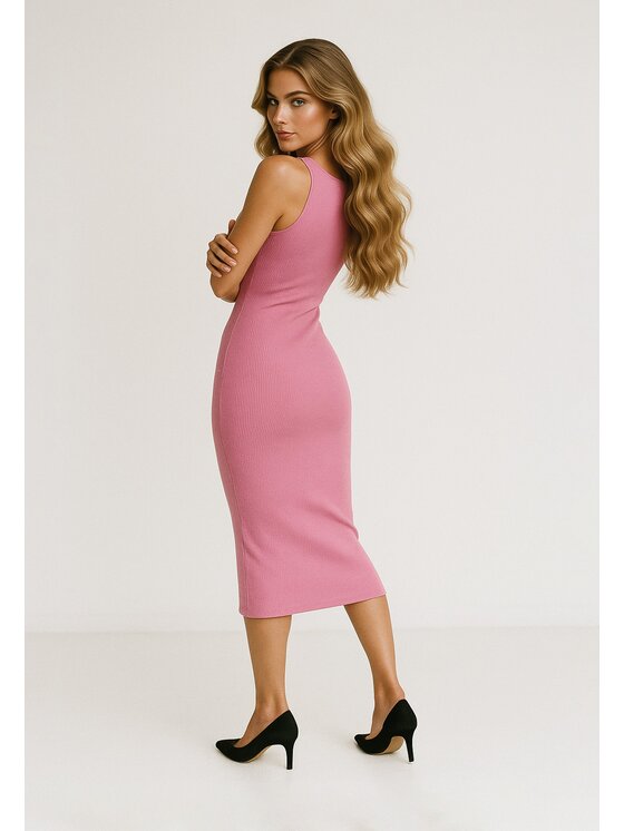Nudyess Nudyess Sukienka letnia Tina midi z prążka Różowy Fitted Fit