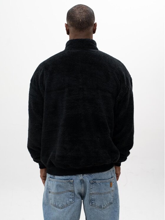 Jigga Wear Jigga Wear Bluza Sherpa Rozpinana Do Połowy Polarowa Miś Męska Oversize Czarna Oliwkowa Jigga Track M Czarny Regular Fit
