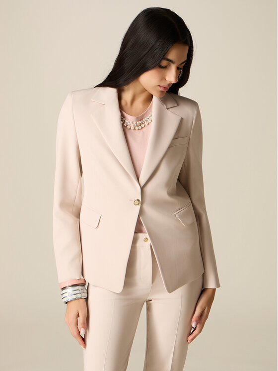 Oltre Oltre Marynarka Q817R004616N013 Kremowy Slim Fit