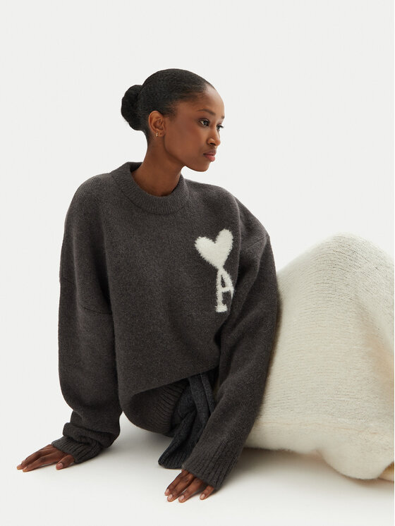 AMI PARIS AMI PARIS Pulover UKS025.KN0032 Gri Regular Fit