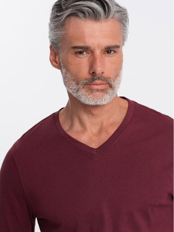 Ombre Ombre Longsleeve OM-LSBL-0108 Bordowy Classic Fit
