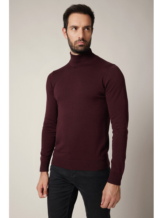 Lancerto Lancerto Sweter Sindre SW073225000059 Bordowy Regular Fit