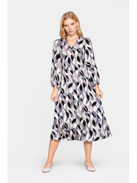 EMOI EMOI Sukienka codzienna wiskozowa w oryginalny wzór Beżowy Feminine Fit