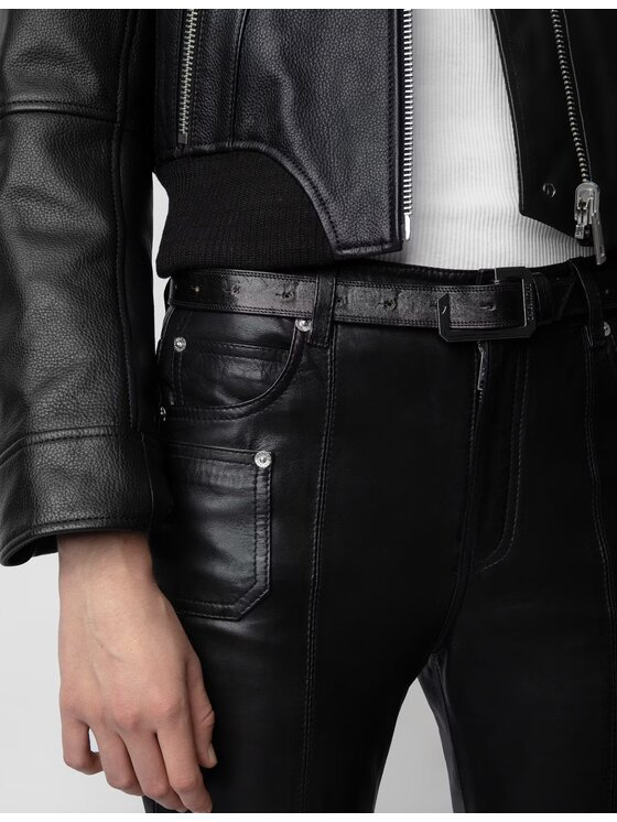 Zadig & Voltaire Zadig & Voltaire Spodnie skórzane RWPA077NOIR Czarny Modern Fit