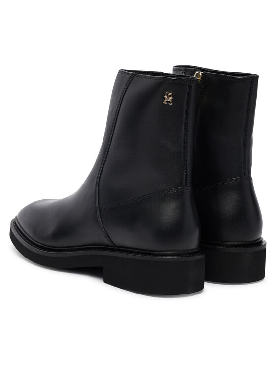 Tommy Hilfiger Tommy Hilfiger Боти Th Square Toe Leather Bootie FW0FW09046 Черен