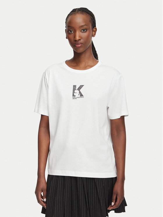 Karl Lagerfeld Jeans Tricou B3W17018 Alb Regular Fit