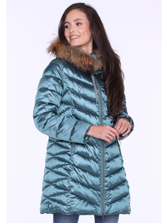 Perso Perso Kurtka zimowa casual z futrem jenota Zielony Slim Fit