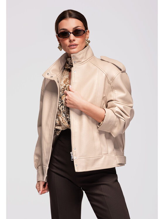Ombre Ombre Kurtka przejściowa OW-JAFL-0104 Beżowy Oversize