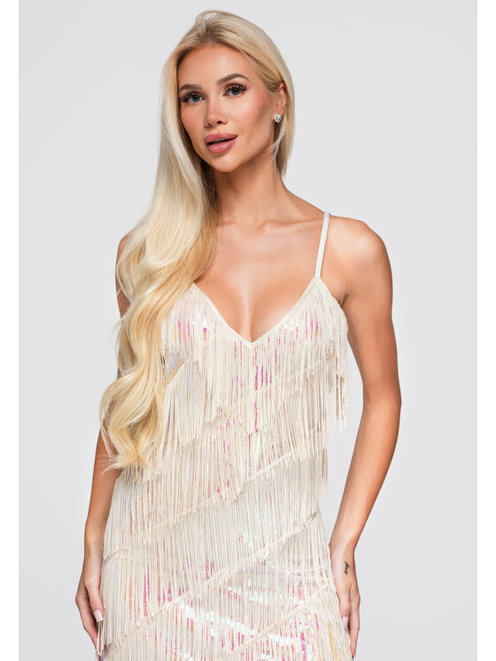 Ombre Ombre Sukienka wieczorowa LA-OM-DLR404 Kremowy Loose Fit