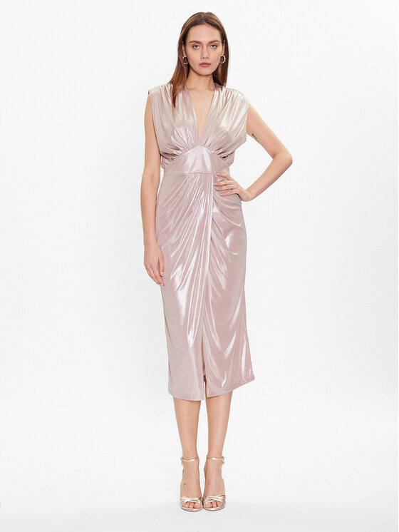 Rinascimento Rinascimento Cocktail obleka CFC0113001003 Bež Slim Fit