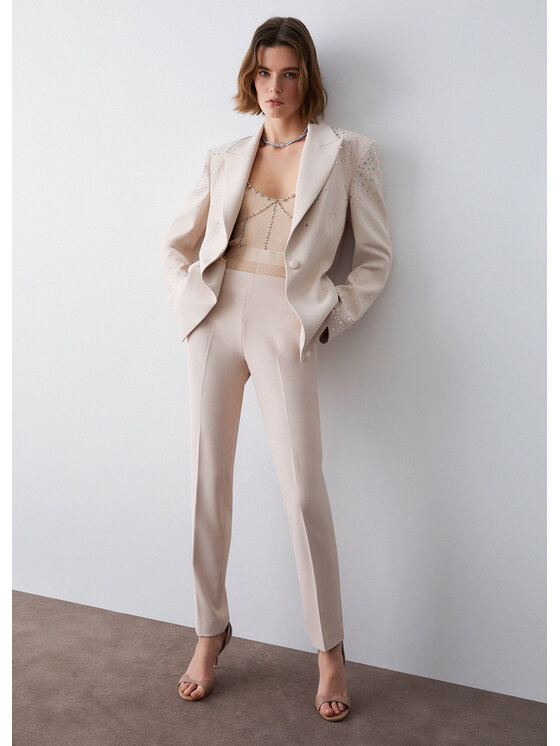 Liu Jo Liu Jo Spodnie materiałowe PA6006T2527X0753 Kremowy Slim Fit