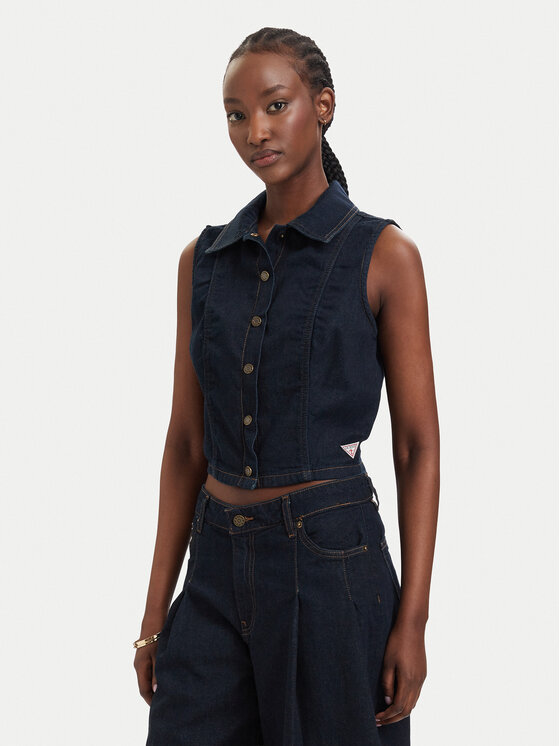 Guess Jeans Vestă elegantă W6GHZ9 D7971 Bleumarin Regular Fit