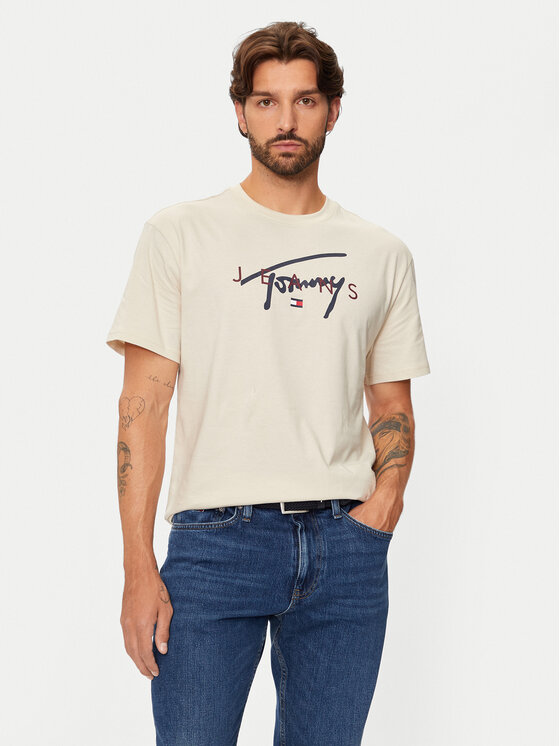 Tommy Jeans T-krekls Signature Twist DM0DM19683 Bēšs Regular Fit