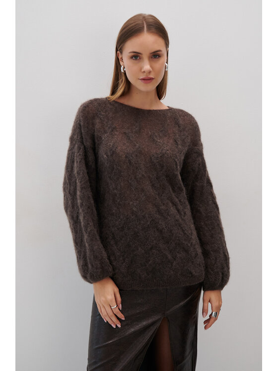 Fobya Fobya Sweter F1995 Brązowy Basic Fit