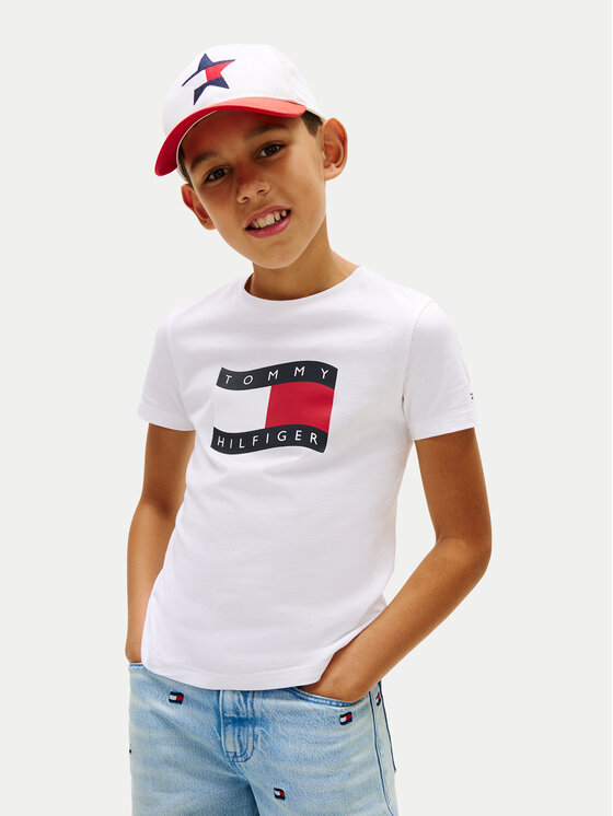 Tommy Hilfiger Tricou Wavy Flag KB0KB10275 Alb Regular Fit
