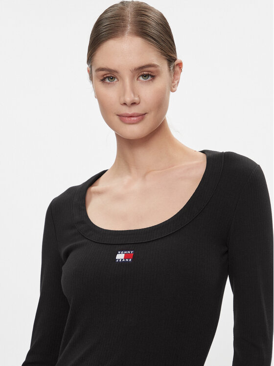 Tommy Jeans Tommy Jeans Φόρεμα υφασμάτινο Tjw Badge Rib Bodycon Ls DW0DW17424 Μαύρο Slim Fit