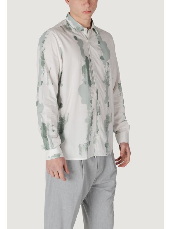 Antony Morato Antony Morato Camicia BARCELONA REGULAR STRAIGHT FIT WITH LOGOED METAL BADGE Verde Regular Fit