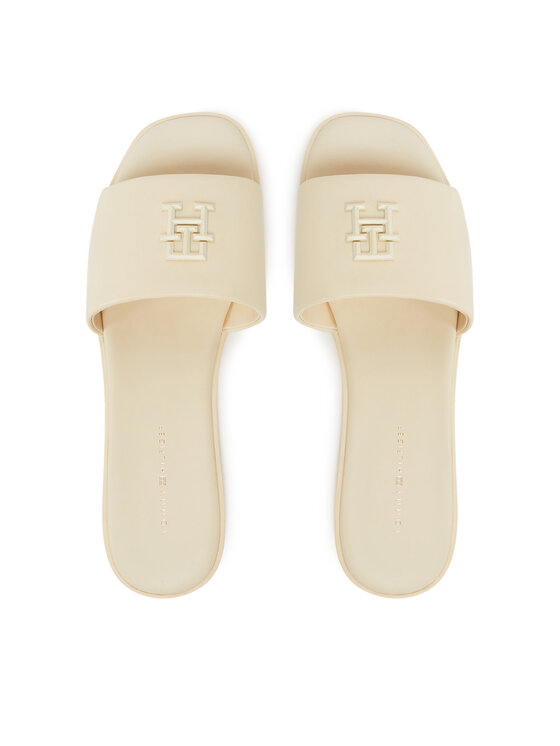 Tommy Hilfiger Tommy Hilfiger Şlapi Th Logo Hardware Leather Mule FW0FW08806 Écru