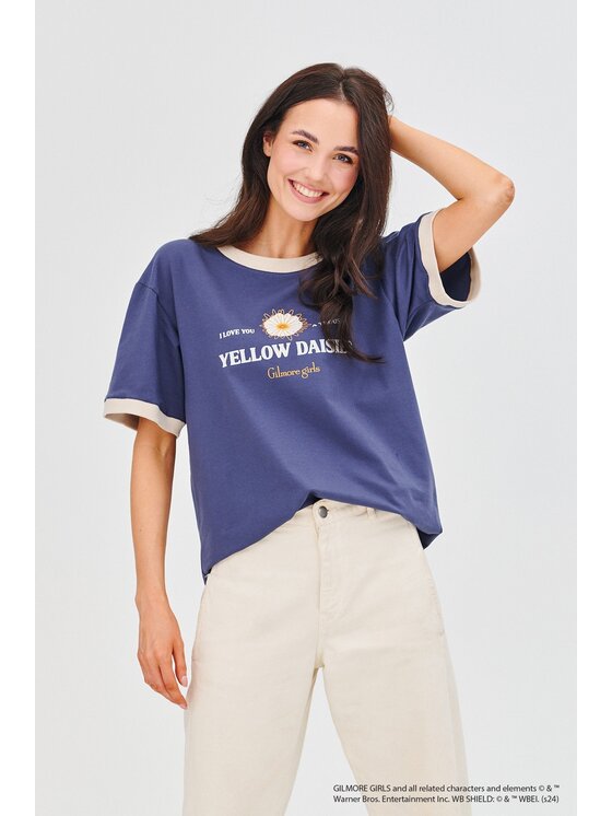 NAOKO NAOKO T-Shirt Yellow Daisies Modrá Regular Fit